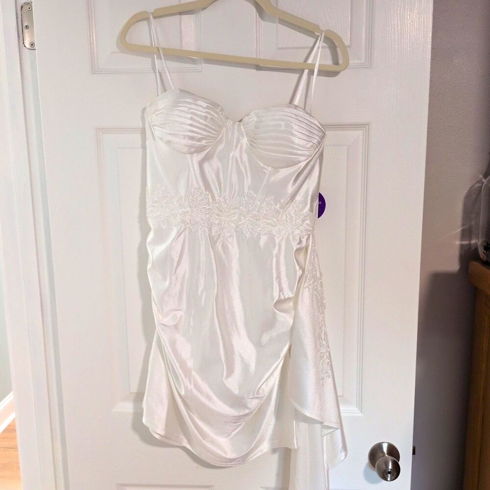 Windsor White Satin Lace Sweetheart Spaghetti Strap Mini Dress XL